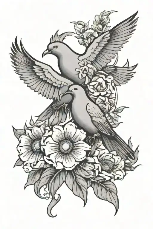 rest easy partner with sun rays and doves  tattoo design idea