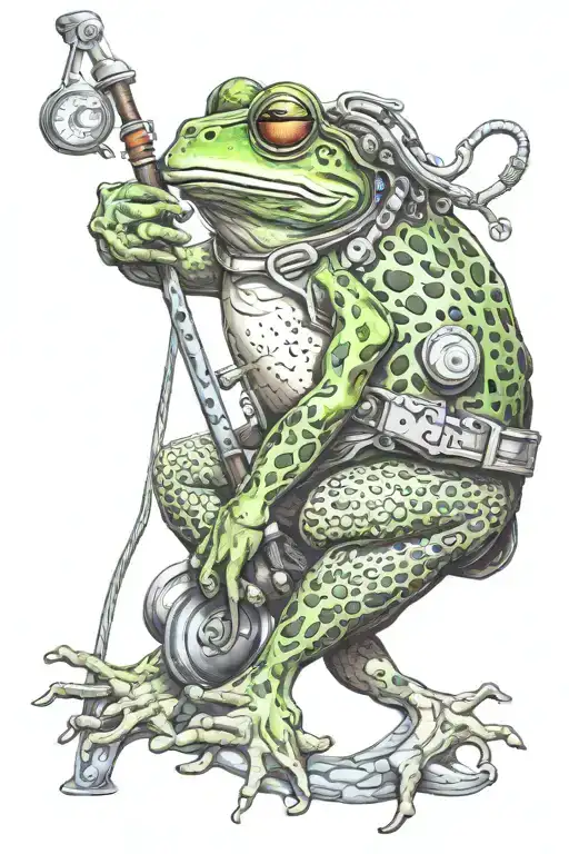 frog with climbing equipment incorporated tattoo design idea