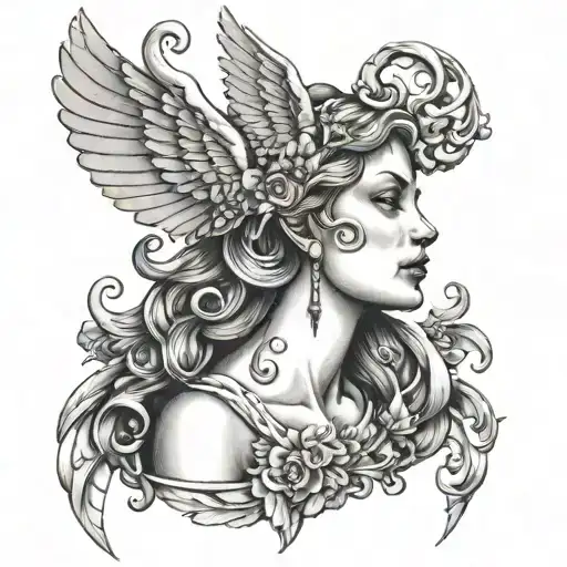 whispering angel in ear  tattoo design idea