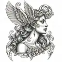 whispering angel in ear  tattoo design idea