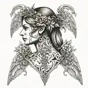 whispering angel in ear  tattoo design idea