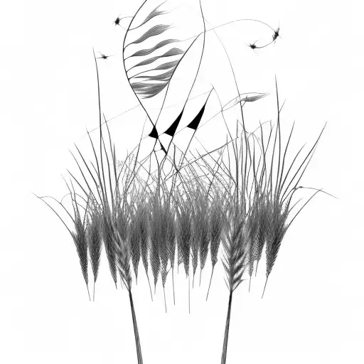 wind blowing tall grass at a creek tattoo design idea