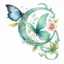 a moon a butterfly restin on an anchor intertwined with January and October birth flowers tattoo design idea