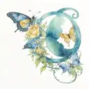 a moon a butterfly restin on an anchor intertwined with January and October birth flowers tattoo design idea