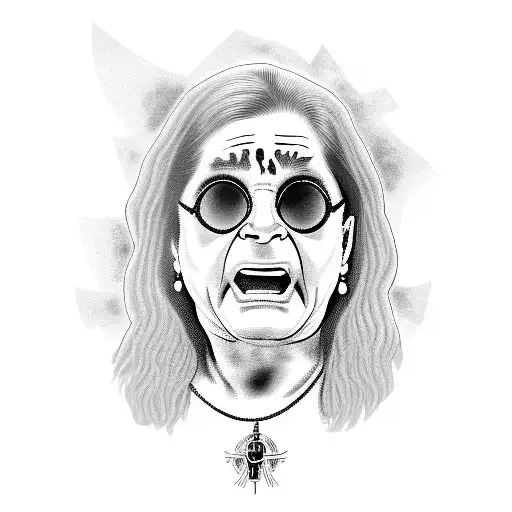 Ozzy osbourne in round glasses, with word paranoid tattoo design idea