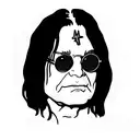 Ozzy osbourne in round sunglasses and word "paranoid" tattoo design idea