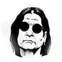 Ozzy osbourne in round sunglasses and word "paranoid" tattoo design idea