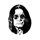 Ozzy osbourne in round sunglasses and word "paranoid" tattoo design idea