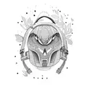 A dotwork design of a hiking backpack filled with art supplies tattoo design idea