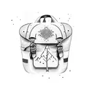 A dotwork design of a hiking backpack filled with art supplies tattoo design idea