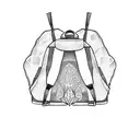 A dotwork design of a hiking backpack filled with art supplies tattoo design idea