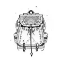 A dotwork design of a hiking backpack filled with art supplies tattoo design idea