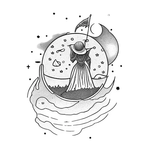 the dreamer tarot card moon sad girl tattoo design idea