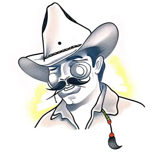cactus wearing cowboy hat with mustache tattoo design idea