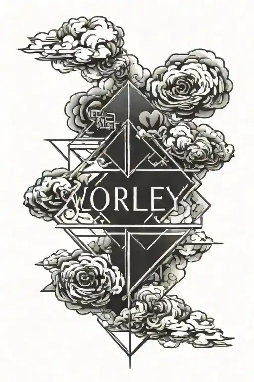 last name 'worley' with cloud background black tattoo design idea