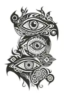 abstract occultic pattern, schematic eyes tattoo design idea