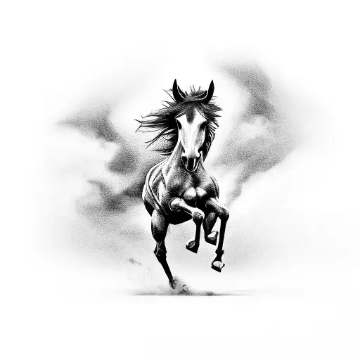 Black and grey tattoo of a horse running freely in a field tattoo design idea