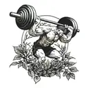 A weightlifter lifting a barbell made of branches and leaves, surrounded by nature elements tattoo design idea