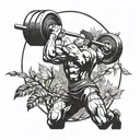 A weightlifter lifting a barbell made of branches and leaves, surrounded by nature elements tattoo design idea