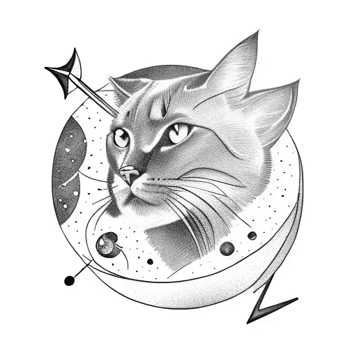 arrow, moon, Sagittarius constellation, black cat   tattoo design idea