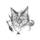 arrow, moon, black cat, Sagittarius tattoo design idea