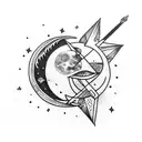 arrow, moon, black cat, Sagittarius tattoo design idea
