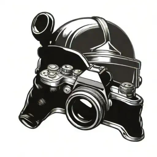 camera and army helmet tattoo design idea