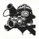 camera and army helmet tattoo design idea