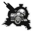 camera and army helmet tattoo design idea