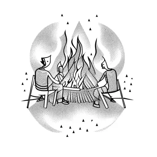 A group of friends laughing and enjoying a bonfire on the beach tattoo design idea
