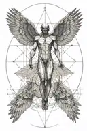 Half vitruvian man half bird tattoo design idea