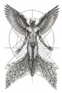 Half vitruvian man half bird tattoo design idea