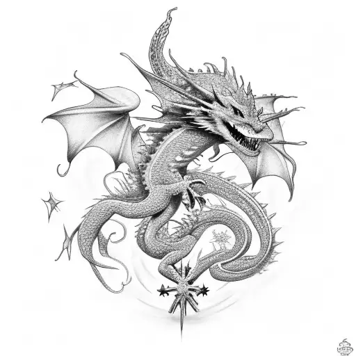 star fish with a dragon  tattoo design idea
