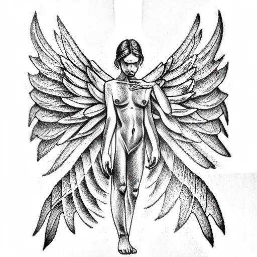 An angel with outstretched arms on back tattoo design idea
