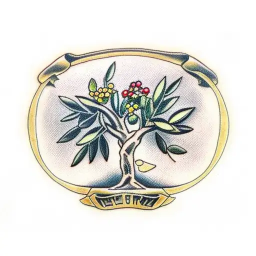 olive tree with Roman style armband surrounding it tattoo design idea