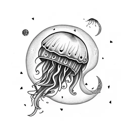 Jellyfish whit moon tattoo design idea