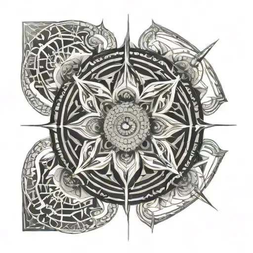 dharma wheel with ocean background tattoo design idea