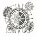 dharma wheel with ocean backgotund tattoo design idea