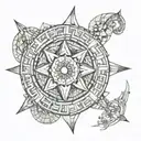 dharma wheel with ocean backgotund tattoo design idea