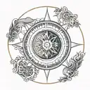 dharma wheel with ocean backgotund tattoo design idea