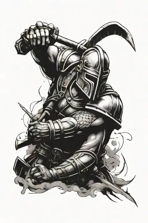 gladiator fighting tattoo design idea