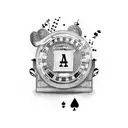 A casino chip with musical symbols tattoo design idea