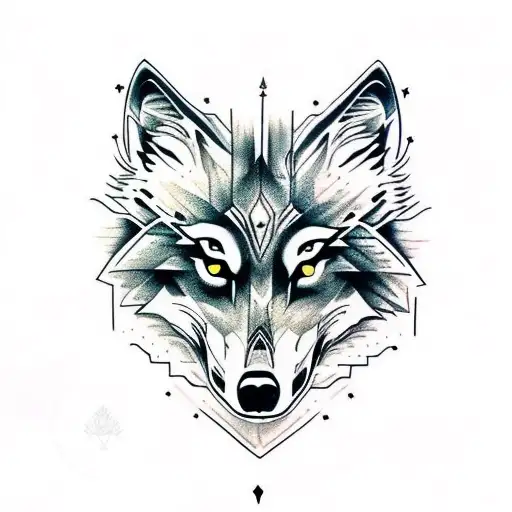 wolf skull surrounded by forest tattoo design idea