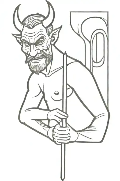 A minimalist tattoo of an old school devil holding a pitchfork tattoo design idea