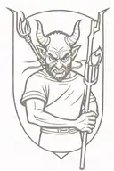 A minimalist tattoo of an old school devil holding a pitchfork tattoo design idea
