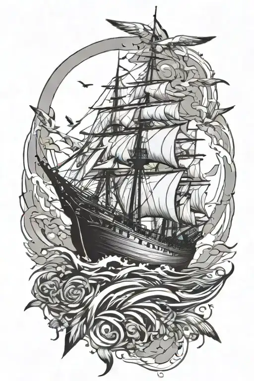 Abstract Ship and birds  tattoo design idea