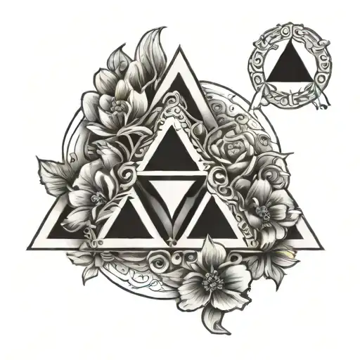 Triforce symbol with flowers tattoo design idea
