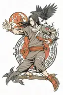 itachi moon pose on wrist with crows going up the forearm tattoo design idea