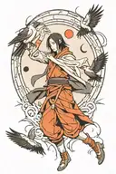 itachi moon pose on wrist with crows going up the forearm tattoo design idea