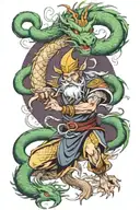oriental wizard fighting dragon wrapped tattoo design idea